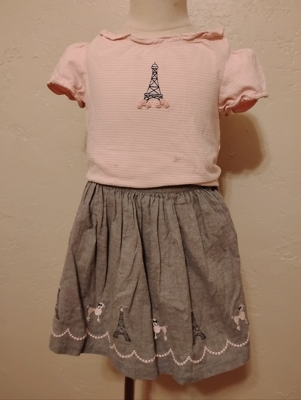 Janie And Jack BONJOUR PARIS 4 Skirt Poodle Top Eiffel Outfit Pink Grey Preppy